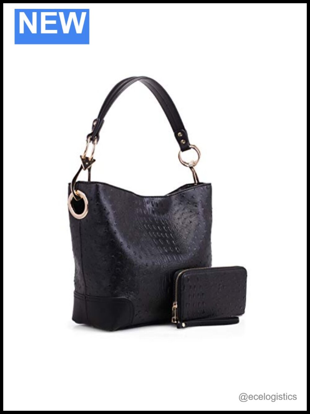 2-Piece PU Leather Hobo Handbag & Wristlet Set with Zipper Pockets